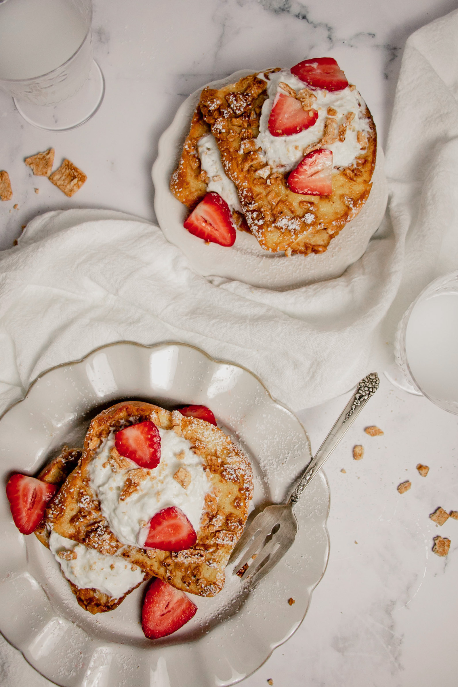 Homemade cinnamon toast crunch french toast with strawberries