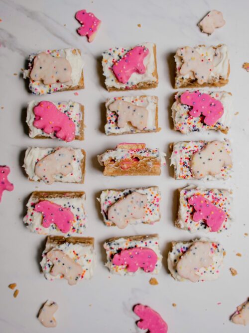 Homemade circus animal cookie bars laid out