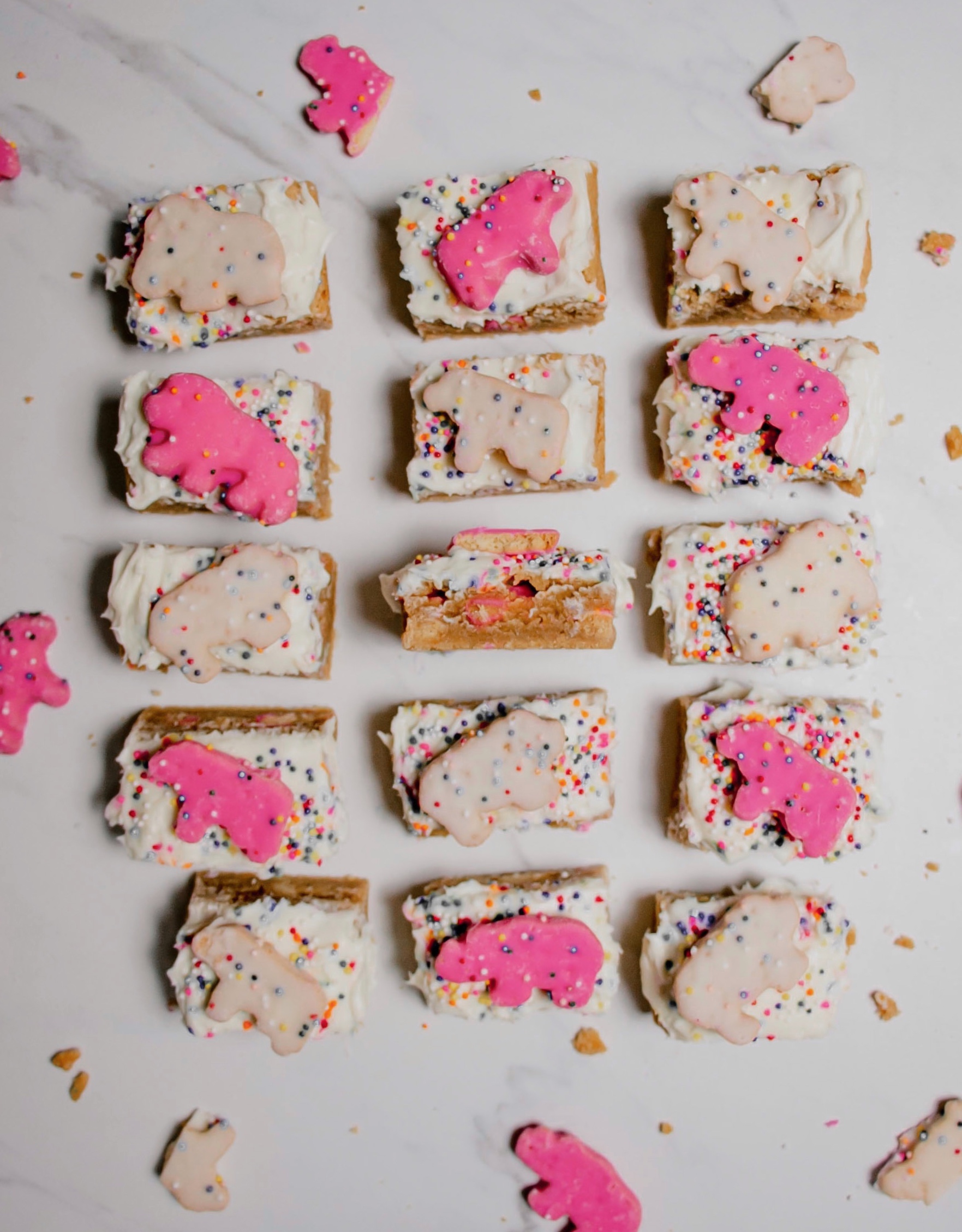 Homemade circus animal cookie bars laid out