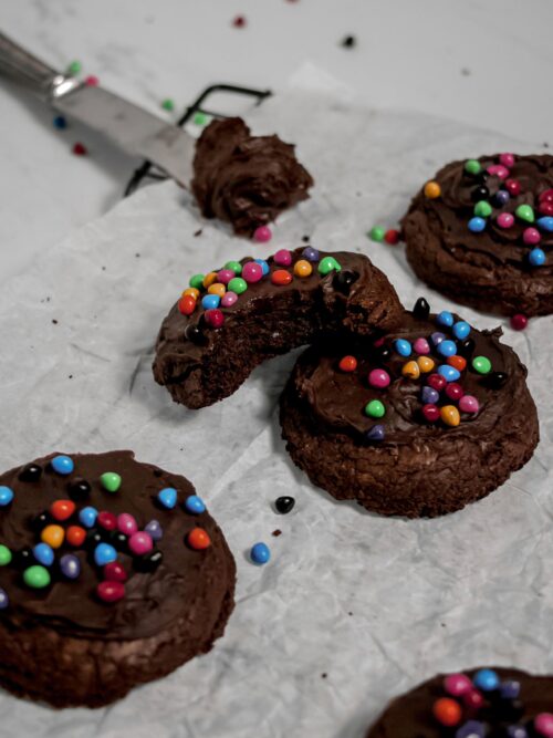 Homemade cosmic brownie cookies bite shot