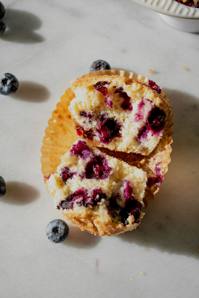 homemade Blueberry Muffins cut open