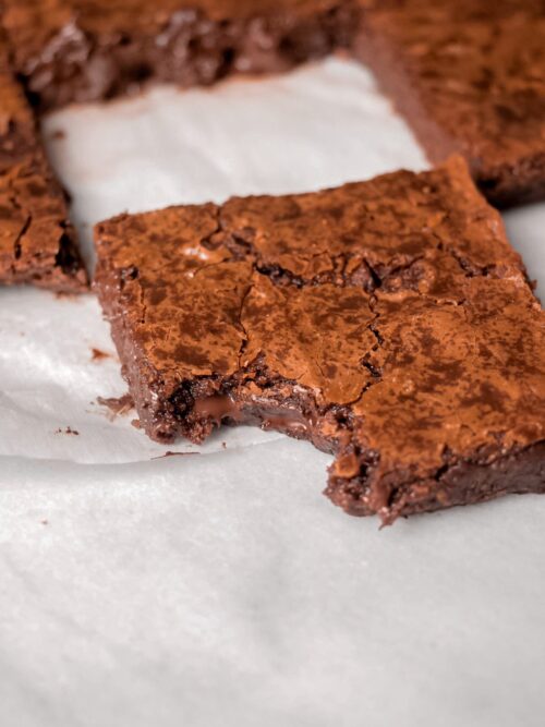 homemade brownies with a bite shot