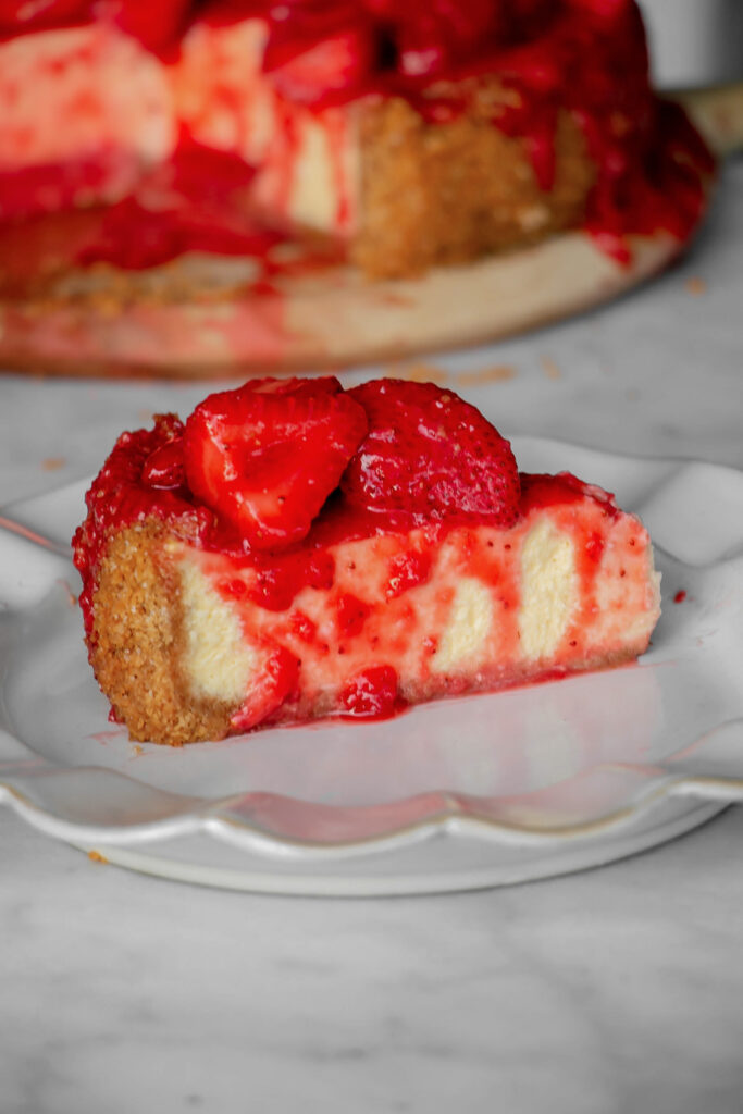 slice of homemade strawberry cheesecake