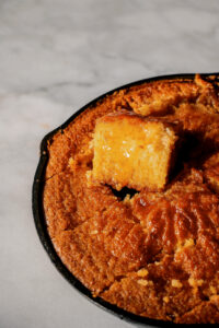 homemade skillet corn bread sliced