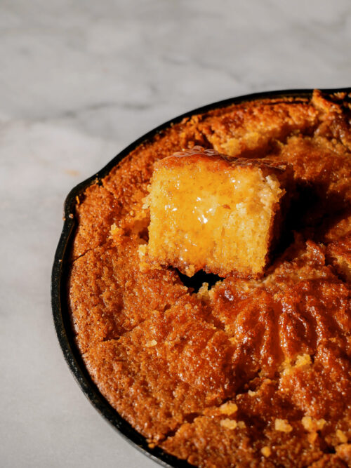 homemade skillet corn bread sliced