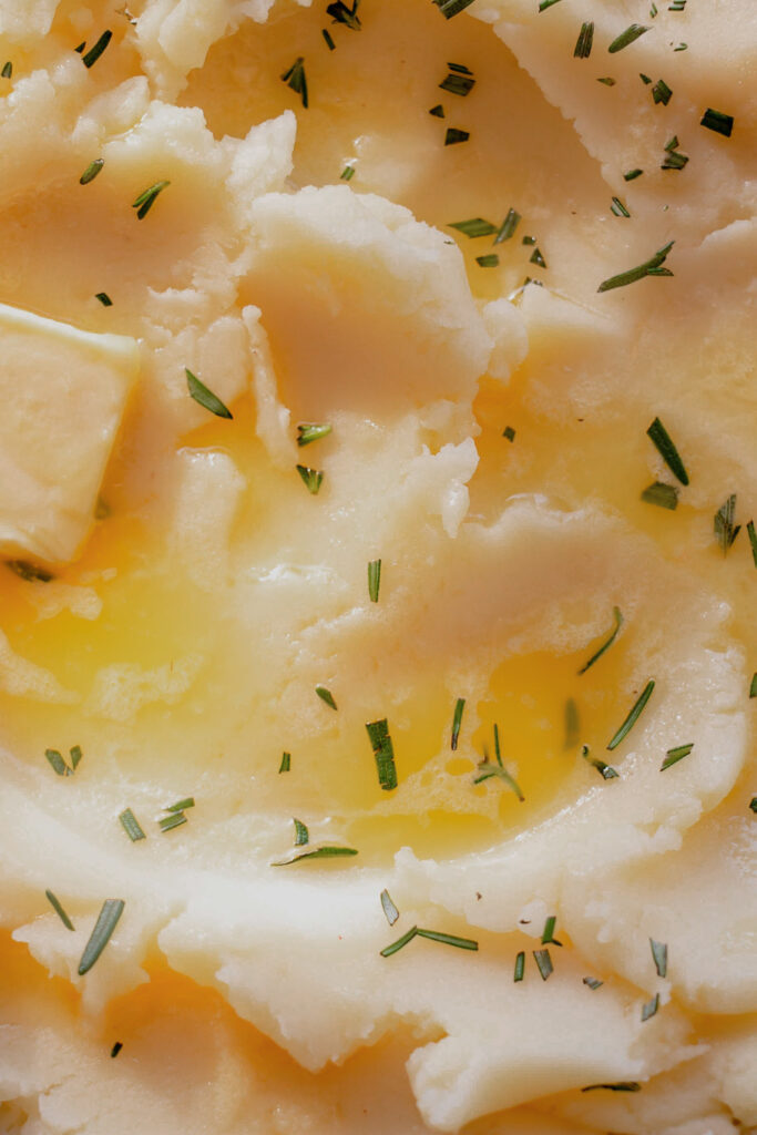 homemade mashed potatoes close up micro shot