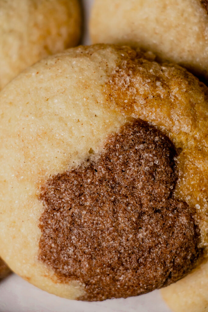 homemade marbled cookies white, brown, and orange micro shot