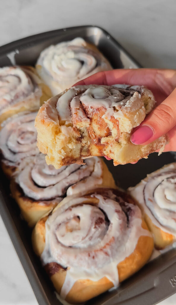 homemade cinnamon rolls with a bite