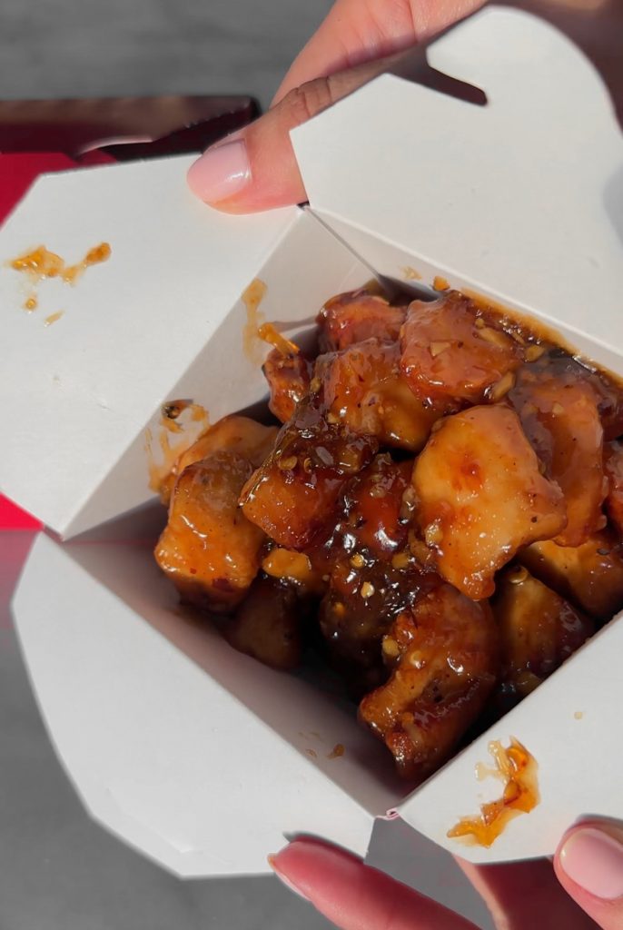 Gluten-Free Orange Chicken in take-out container